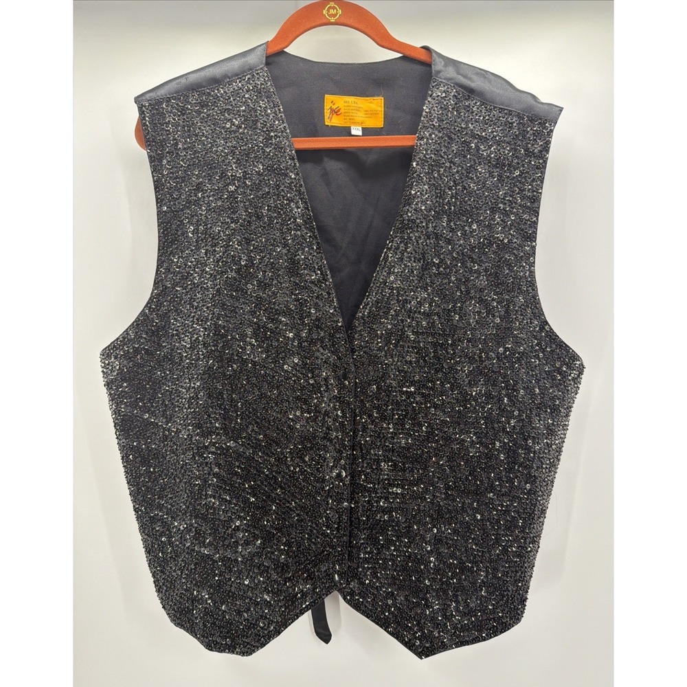 JC Sequin Vest Snap Formal Black Women's 3 XL USA Vtg Costume‎ Theater Snaps